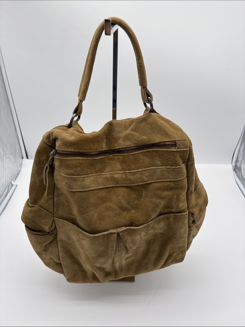 Free People Tan Slouchy Suede Convertible Backpack BLEMISH